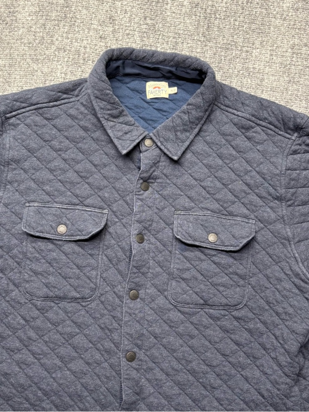 FAHERTY Shirt Jacket Mens XL Blue Epic Quilted Fleece Shacket Golf Navy Snap